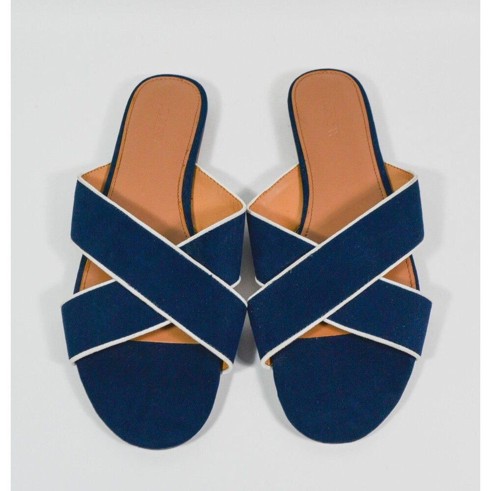 J. Crew BG337 Blue Microsuede Criss Cross Slip On Sandals Slides Sz 9